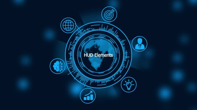 Futuristic hud interface with rotating earth globe and digital business for data analytics and tech presentations