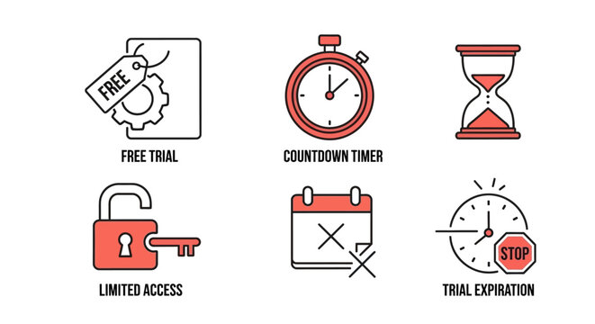 Trial period icons for software services.