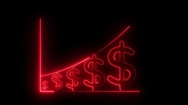 increase dollar value concept, Growing neon dollar sign graph with upward trend money finance growth business economy money finance growth business economy
