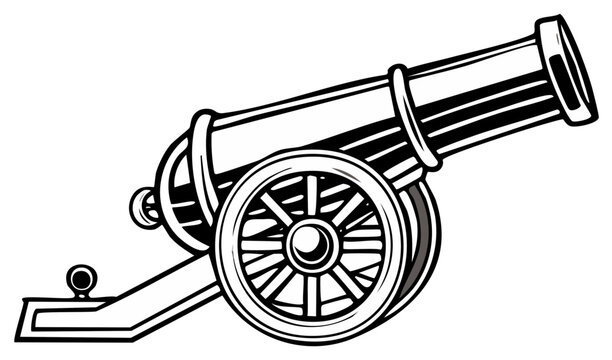 Historical Cannon Weaponry on Wooden Wheels Isolated Vector Illustration