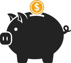 Black Piggy Bank with Coin. © mcki