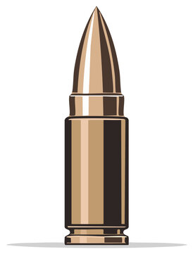 Isolated Vector Illustration of a Single Upright Brass Rifle Bullet Cartridge