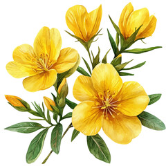 Fototapeta premium watercolor of Evening Primrose Flower, vector, isolated on a white background.