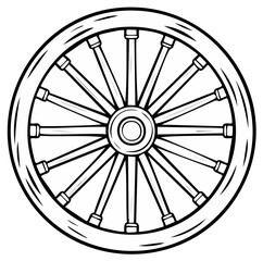 Fototapeta premium Antique Cartwheel: Classic Spokes & Durable Rim - Outlined Design for Transportation & History Projects