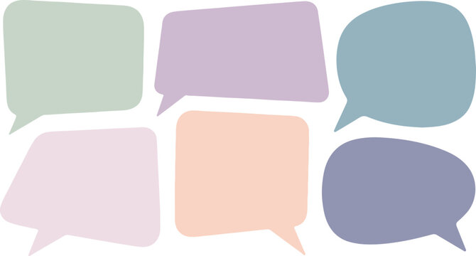Pastel Speech Bubbles Flat Minimalist Design in Soft Muted Colors as Vector Graphic Elements for Communication and Social Media Design