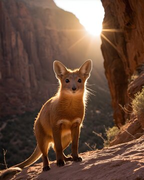 A dhole  rat genetic hybrid experiment ai-generated, fictional species in a tempest born canyon