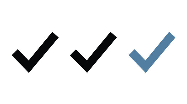 Checkmark symbols in different styles and colors are aligned horizontally to communicate a clear message of approval, validation, completion, or successful task.