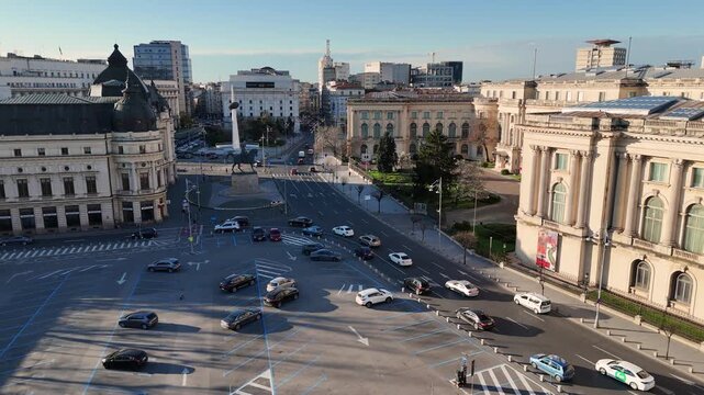 Traffic at Calea Victoriei and Revolution Square in Bucharest Romania