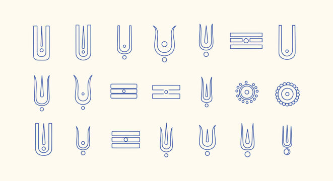 Collection of Traditional Hindu Tilak Markings Urdhva Pundra and Tripundra Religious Symbol Set