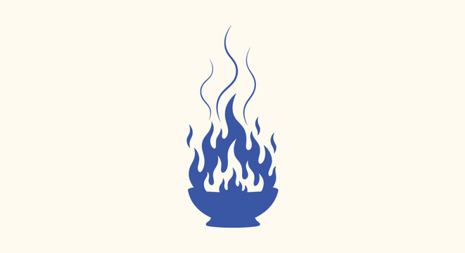 Blue flame burning in a bowl vector illustration icon isolated on a light background for graphics.