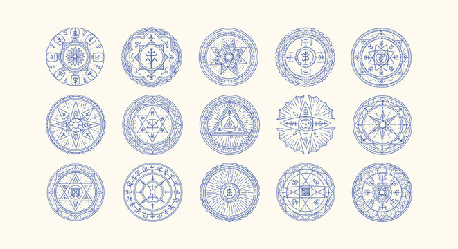 Collection of Esoteric Mystical Sacred Geometry Mandalas and Magic Sigils Hand Drawn Vector Art
