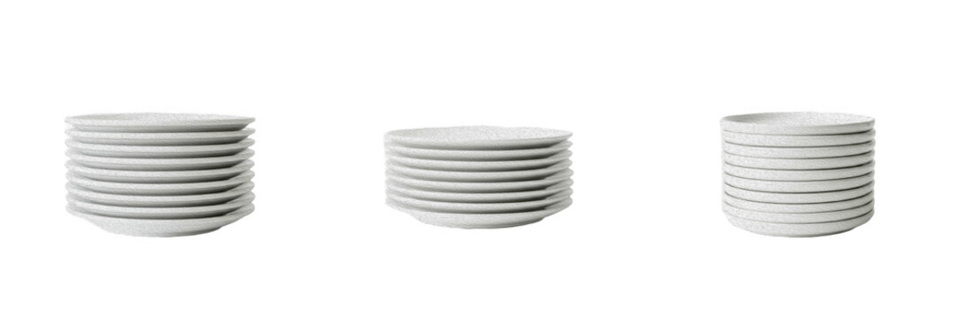 Stack of White Ceramic Dinner Plates, Kitchenware Set, Porcelain Dishes, Catering Equipment, Restaurant Supplies, Stacked Plate PNG Cutout