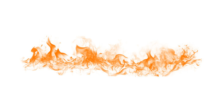 Detailed orange fire flames burning in a horizontal line against a dark black background texture for banner design style