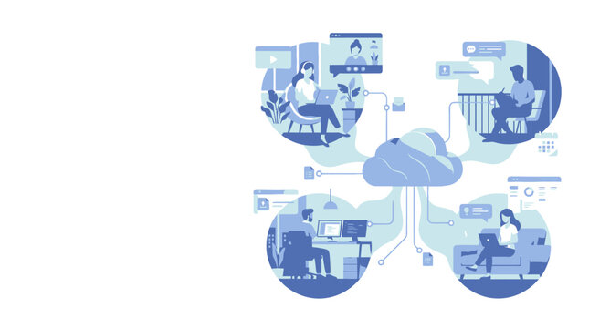 Remote Workers Connected Through Cloud Computing Globally Online