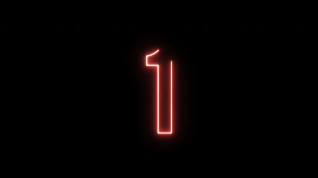 Modern red neon 5 to 1 second digital countdown timer in 4K with alpha channel and transparent background. Perfect for preloaders, intros, tech videos, and motion graphics.
