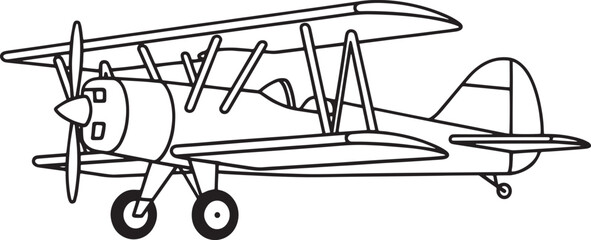 Black and white biplane outline airplane © miht3325