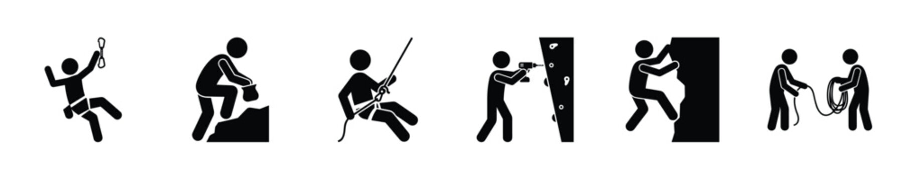 Climbing icons depicting various activities from rappelling to bouldering