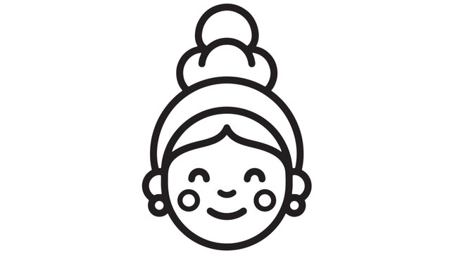 Head with headset emoji style character icon with cute smile and simple line art outline on white background
