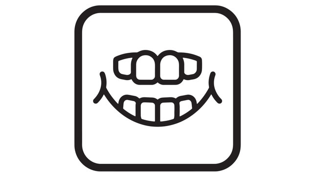 Tooth icon with braces and jaw outline inside a rounded square frame for dental care branding featuring orthodontics, mouth, gum with teeth
