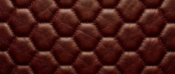 Naklejka premium Brown leather hexagonal quilted pattern with detailed stitching and texture for upholstery and interior design projects.