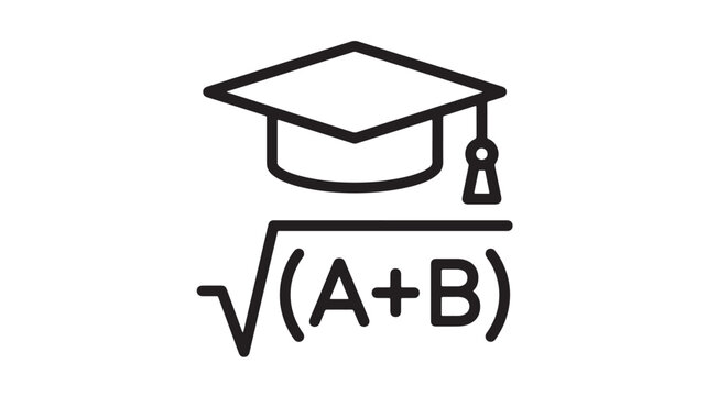 Graduation cap icon with lock and square root formula (A+B) symbolizing education, security, and advanced mathematics