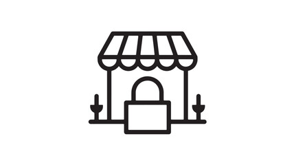 Fototapeta premium Storefront icon with awning and lock representing secure online shopping and protected access featuring retail, ecommerce, security with padlock and