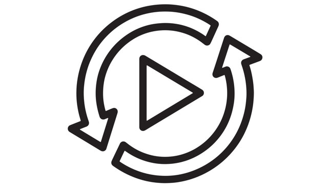 Recycle and play icon for media streaming workflow with circular arrows around a triangle play symbol