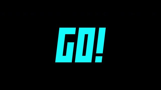 Dynamic blue 3-2-1 GO countdown text animation with energetic motion effects, smooth timing, and alpha channel transparency 4K