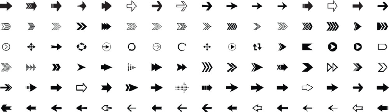 Arrow icon set. Arrow. Cursor. Black vector arrows icons. Collection different arrows sign. Modern simple arrows. Black arrow pointing to the right. Black direction pointer. black and white background