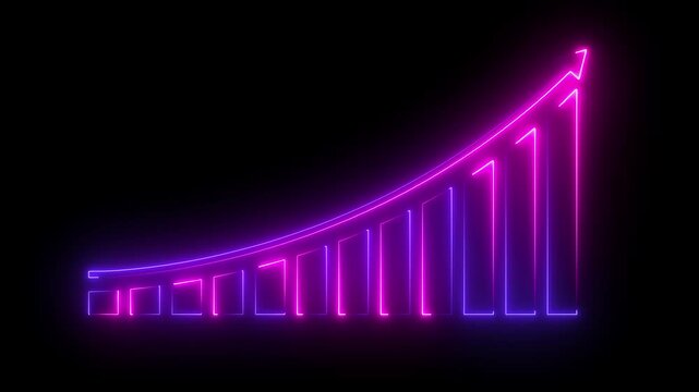 Neon business graph animation increased. Abstract neon line business graph animation. Abstract business growth and start up business concept, growth concept. increased graph of success business. 