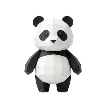 Low poly geometric panda bear illustration made of papercraft style polygons PNG Isolated on transparent background