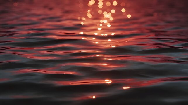 Warm golden hour reflections ripple across the calm water surface at sunset creating a vibrant soothing backdrop