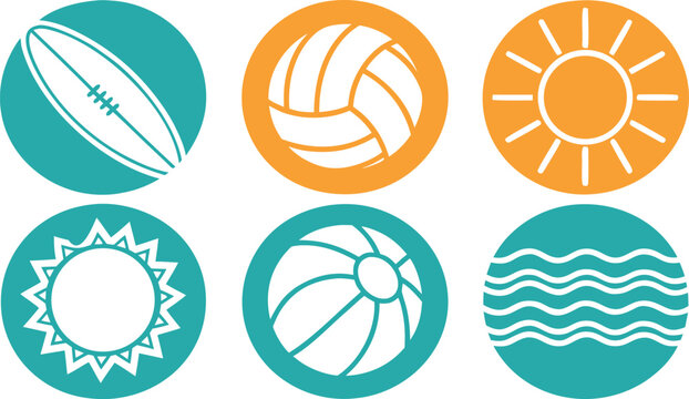 Minimalist summer sports and beach in flat style