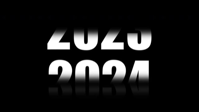 2020 to 2027 rolling year text animation with white timelapse concept, symbolizing time passing and future progression. 4K alpha channel preloader animation with transparent background.