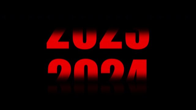 2020 to 2027 rolling year text animation with red timelapse concept, symbolizing time passing and future progression. 4K alpha channel preloader animation with transparent background.