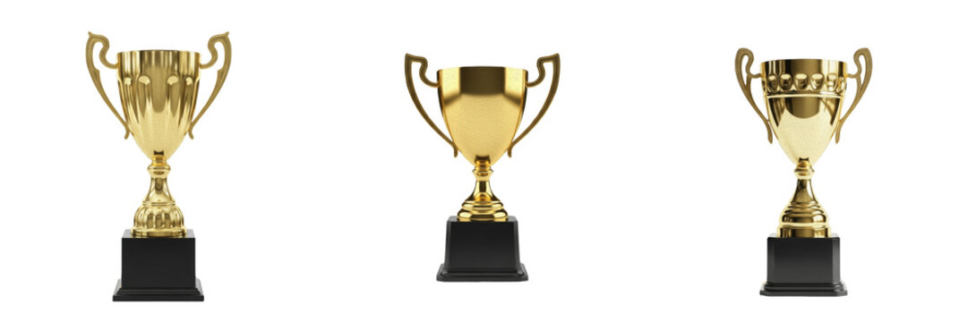 Set of Gold Trophy Cup Award Isolated on White Background PNG