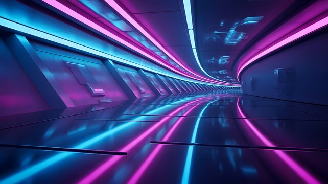 futuristic corridor with neon lights a 3d render with a long perspective view