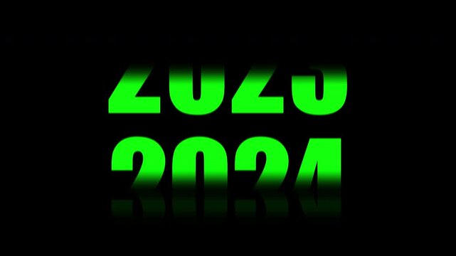 2020 to 2027 rolling year text animation with green timelapse concept, symbolizing time passing and future progression. 4K alpha channel preloader animation with transparent background.