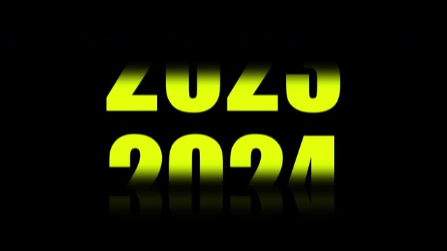 2020 to 2027 rolling year text animation with yellow timelapse concept, symbolizing time passing and future progression. 4K alpha channel preloader animation with transparent background.