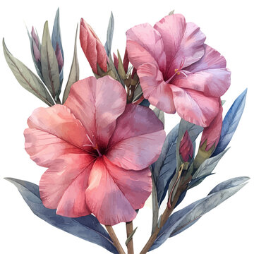 watercolor of Oleander Flower illustration, isolated on a white background.