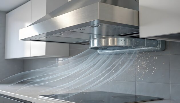 Airborne Pollution Particles in Kitchen Ventilation Duct System Indoor Air Quality Concept