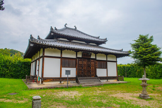 Lecture Hall (Kodo) in Hoki Ji Temple. This temple is a Buddhist temple in Ikaruga, Nara Prefecture, Japan. This temple belongs to Buddhist Monuments in the Horyu-ji Area UNESCO World Heritage Site.