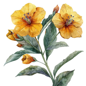 Monkey Flower Flower, refined watercolor illustration with luminous tones and soft layered brushwork, isolated on a white background.