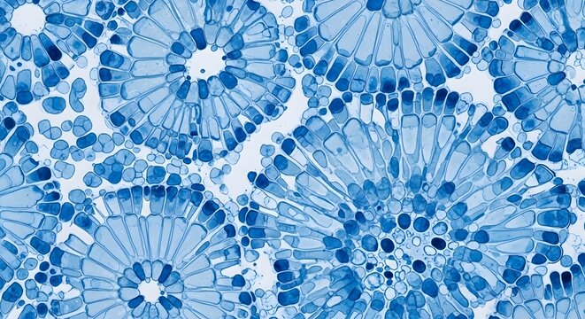 Microscopic view of plant cells reveals intricate vascular structures, showcasing the delicate network responsible for nutrient transport and growth within organic tissues.