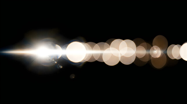 Abstract light effects with bokeh circles and lens flare isolated on dark background transparent background