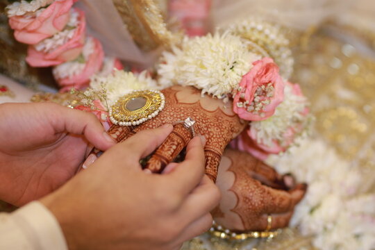 Ring Exchange Ceremony with Mehndi Henna at Traditional Pakistani Wedding