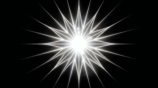 Radiant starburst effect with bright white light rays emanating from center transparent background