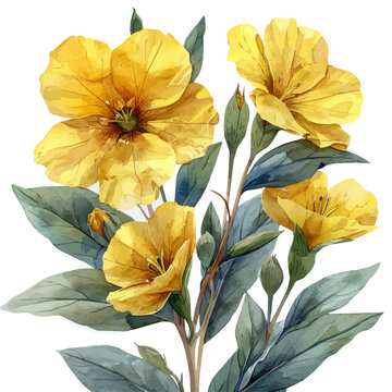 watercolor of Evening Primrose Flower, vector clipart, isolated on a white background.