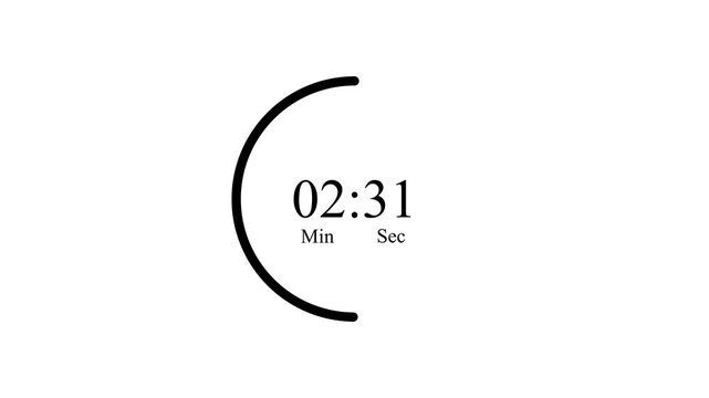 Minimalist Digital Countdown Timer Animation with Rotating Circular Line and Clock Minutes and Seconds.