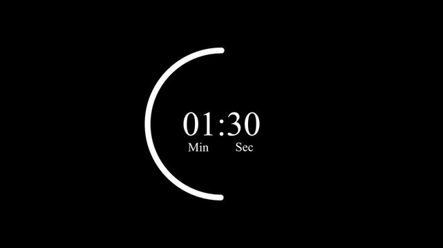 Minimalist Digital Countdown Timer Animation with Rotating Circular Line and Clock Minutes and Seconds.